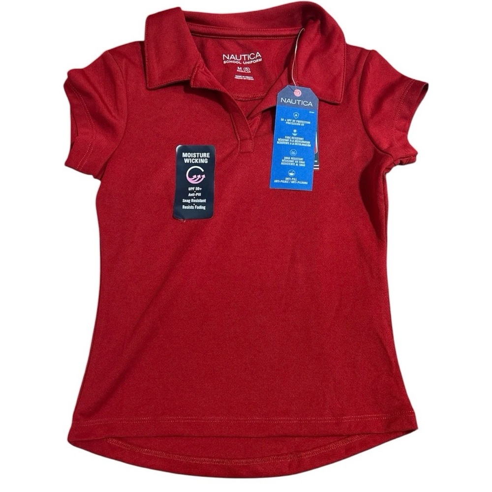 Nautica School Uniform Girls Red Polo Shirt Size M (5) NWT Moisture Wicking UPF